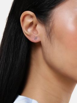 LuxeVogue - Rhodium Plated 925 Sterling Silver Single Stone Stud Earrings