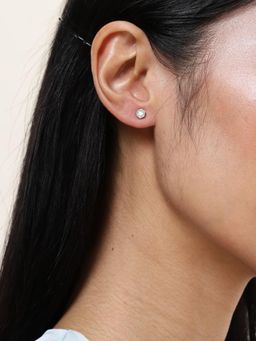 LuxeVogue - Rhodium Plated 925 Sterling Silver Hexagon Sparkle Stud Earrings