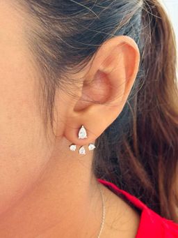 LuxeVogue - Rhodium Plated 925 Sterling Silver Halo Teardrop Stud Earrings