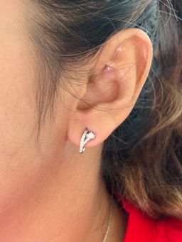 LuxeVogue - Rhodium Plated 925 Sterling Silver Classic Round Earrings With Pave Accent