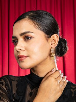 Niscka - Sunflare Gold Plated Cz Pearl Jhumki Earrings