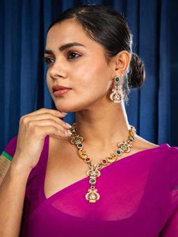 Niscka - Royal Peacock Colourful Gold Plated Necklace Set