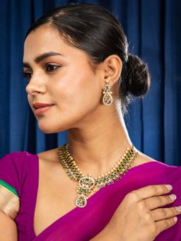 Niscka - Gold Plated Emerald Dew Kundan Drop Necklace Set