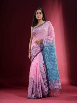 CHARUKRITI - Powder Pink with Geometric Buttas and Foliage Pattern Saree with Unstitched Blouse