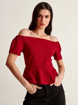 Cover Story - Wine Bandeau Peplum Top