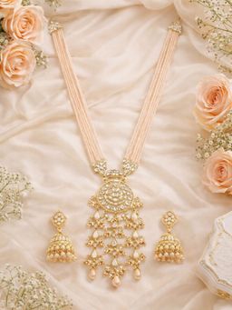 I Jewels - Gold Plated Ethnic Kundan Pearl Studded Long Necklace Set For Women (ML296W)