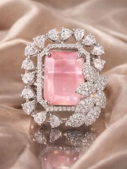 I Jewels - Silver Plated Stylish Latest Fashionable Square Shape Design Adjustable Ring