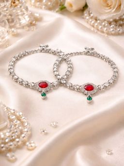 I Jewels - Traditional Silver Plated Kundan Anklets for Girls and Women