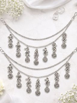 I Jewels - Silver-Plated Designer Oxidised Ear Chain Silver