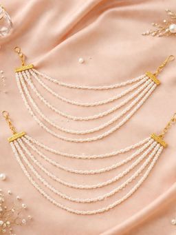 I Jewels - Pink Gold Plated Traditional Layered Pearl Ear Chain