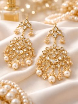 I Jewels - Kundan Stones and Pearl White Earrings