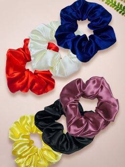 OOMPH - Multi-Color Satin Silk Scrunchies Set of 6
