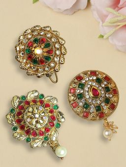 OOMPH - Multi-Color Stones Ethnic Hair Bun Pins Set of 3