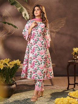 BHAMA COUTURE - Multi-Color Floral Anarkali Kurta with Pant & Dupatta