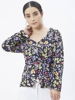 Kibo - Women Black Crepe Long Sleeves Printed Top