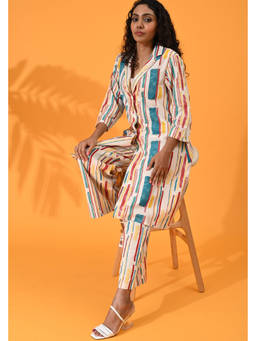 Maba India - Multi Color Cotton Strip Shirt and Pant