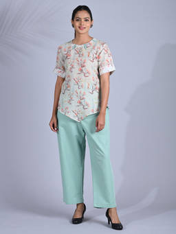 Maba India - Multicolor Pure Linen Floral Print Top and Pant