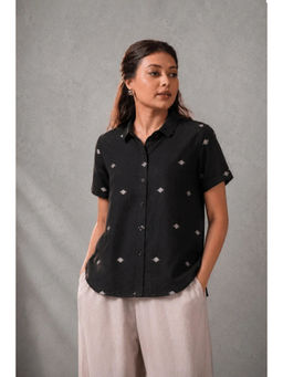 Sutra Art of Clothing - Women Black Yantra Motifs Jamdani Shirt