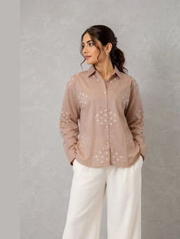 Sutra Art of Clothing - Women Mauve Pure Cotton Embroidered Shirt