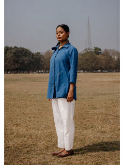 EARTHWEAR - Blue Embroidered Cotton Shirt
