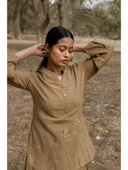 EARTHWEAR - Mud Brown Hand Embroidered Cotton Top
