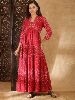 Globus - Maroon Printed V-Neck Dress