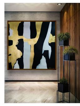 The Art House - White Gold-Toned Abstract Painting Wall Art