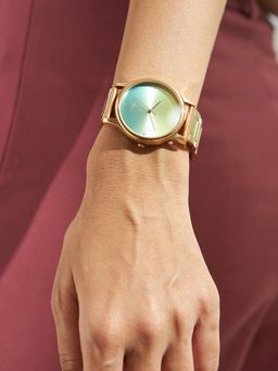 Teal by CHUMBAK - Rose Gold Ombre Green Metal Link Strap Watch (M)
