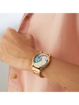 Teal by CHUMBAK - Rose Gold Urban Feathers Metal Link Strap Watch (M)