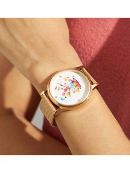 Teal by CHUMBAK - Rose Gold Flora Bunch Metal Mesh Strap Watch (M)