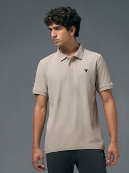 Technosport - MATPIQ Men Beige Solid Slim Fit Polo Sports T-Shirt