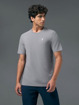 Technosport - COTFLEX Men Grey Solid Slim Fit Round Neck Sports T-Shirt