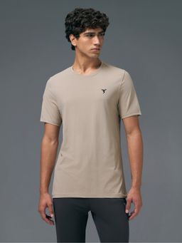 Technosport - COTFLEX Men Beige Solid Slim Fit Round Neck Sports T-Shirt