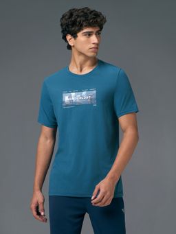 Technosport - COTFLEX Men Blue Abstract Slim Fit Round Neck Sports T-Shirt