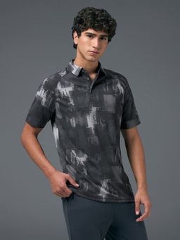 Technosport - Men Black Abstract Slim Fit Polo Sports T-Shirt