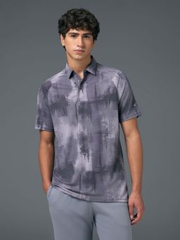 Technosport - Men Purple Abstract Slim Fit Polo Sports T-Shirt