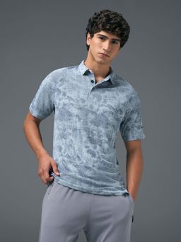 Technosport - Men Blue Abstract Slim Fit Polo Sports T-Shirt