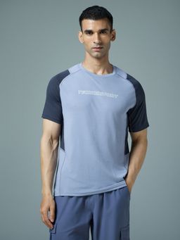 Technosport - Men Blue Round Neck Colorblock Slim Fit Sports T-Shirt
