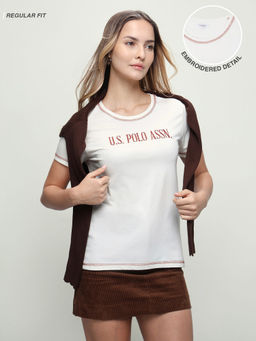 U.S. POLO ASSN. - Women White Embroidered Cotton T-Shirt
