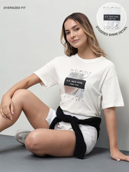 U.S. POLO ASSN. - Women White Graphic Cotton T-Shirt