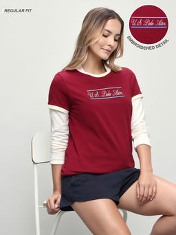 U.S. POLO ASSN. - Women Red Embroidered Cotton T-Shirt