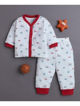 Bumzee - White Baby Boy's Full Sleeves Jabla and Pyjama Set 0-3 Months