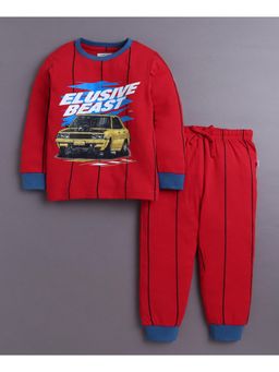 Bumzee - Red Boy's Full Sleeves Cotton T-Shirt and Pyjama Set 2-3 Years