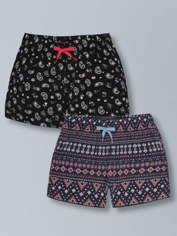 PLUM TREE - Girls Pure Cotton All-Over Printed Shorts (Pack of 2)