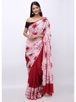 CHOWDHRAIN - Red Mul Cotton Printed Saree with Unstitched Blouse