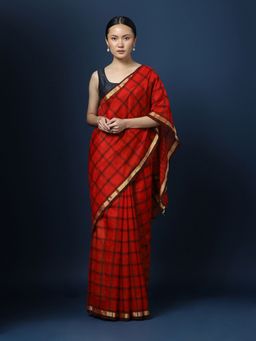 CHOWDHRAIN - Chanderi Checks & Zari Saree with Unstitched Blouse