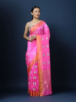CHOWDHRAIN - Pure Silk Chanderi Handwoven Saree with Unstitched Blouse