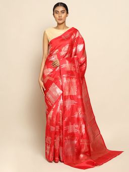 CHOWDHRAIN - Red Banarasi Soft Silk Zari Saree with Unstitched Blouse