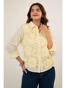 All Eyes On You - Aeoy Yellow Floral Lace Cotton Shirt