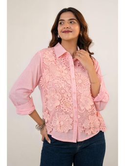 All Eyes On You - Aeoy Pink Floral Lace Cotton Shirt